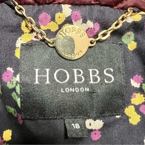 Hobbs London Burgundy Quilted Zip Front Hip Length Coat Women’s US 14 - Picture 14 of 14